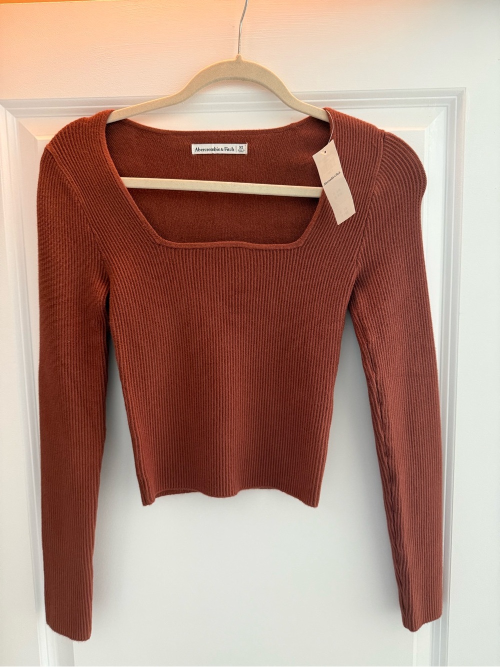 Abercrombie & Fitch Women's Rust Square-Neck Ribbed Long Sleeve Top
